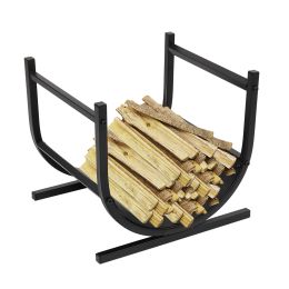 17 Inches Small Decorative Indoor/Outdoor Firewood Log Rack Bin with Scrolls, Black(D0102H57FZV)