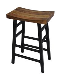 Wooden Saddle Seat 30 Inch Barstool With Ladder Base, Brown and Black(D0102H7XMZ7)