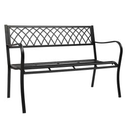 Free shipping 47" Patio Park Garden Bench Porch Path Chair Outdoor Deck Iron Frame Black YJ(D0102HEB007)