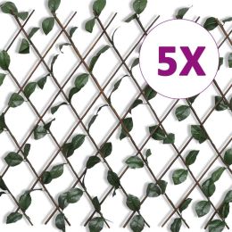 Willow Trellis Fence 5 pcs with Artificial Leaves 70.8"x35.4"(D0102HELWAV)