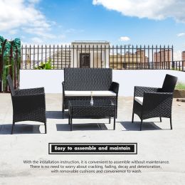 4 Piece Rattan Sofa Seating Set with Cushions(D0102HEVK6W)