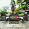 4 PCS Outdoor Garden Rattan Patio Furniture Set Backyard Cushioned Seat Wicker Sofa Kit XH(D0102HEYTMU)