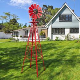 8FT Weather Resistant Yard Garden Windmill Red(D0102HH0Y5Y)