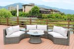 Direct Wicker Outdoor And Garden Patio Sofa Set 6PCS Reconfigurable Stylish And Modern Style With Seat Cushion and Coffee Table(D0102HHGELV)