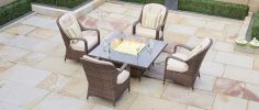 Turnbury Outdoor 5 Piece Patio Wicker Gas Fire Pit Set Square Table with Arm Chairs by Direct Wicker(D0102HHGEQY)