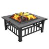 32 Inch Heavy Duty 3 in 1 Metal Square Patio Firepit Table BBQ Garden Stove with Spark Screen Cover Log Grate and Poker (D0102HHJUMG)