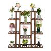 6-Story 11-Seat Multifunctional Carbonized Wood Plant Stand Vertical Shelf Flower Display Rack Holder(D0102HHJWPA)