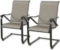 Outdoor Spring Motion Dining Bistro Chairs with Textilene Steel Frame Set of 2(D0102HP3KQV)
