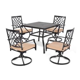 MEOOEM Patio Dining Set  Bistro Set Outdoor Furniture Square Bistro Metal Table Side Table and Swivel Dining Chairs with Cushion(D0102HP6U9G)