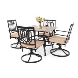 MEOOEM Patio Dining Set  Bistro Set Outdoor Furniture Square Bistro Metal Table Side Table and Swivel Dining Chairs with Cushion(D0102HP6U9U)