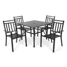 MEOOEM Patio Dining Set  Bistro Set Outdoor Furniture Square Bistro Metal Table Side Table and Metal Stackable Chairs, Black(D0102HP6UAY)