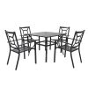 MEOOEM Patio Dining Set  Outdoor Furniture Square Bistro Metal Table Side Table and Metal Stackable Chairs, Black(D0102HP6UEU)