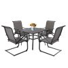 MEOOEM Patio  C Spring Textilene Dining Set  Bistro Set Outdoor Furniture Square Bistro Metal Table Side Table and Dining Chairs(D0102HP6USW)
