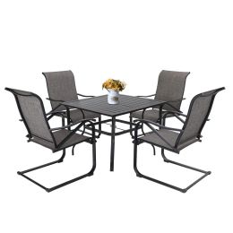 MEOOEM Patio  C Spring Textilene Dining Set  Bistro Set Outdoor Furniture Square Bistro Metal Table Side Table and Dining Chairs(D0102HP6USW)