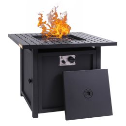 50,000 BTU Square 28 Inch/30inch  Outdoor Gas Fire Pit TableGas Firepits with Lava Rocks & Water-Proof Cover XH(D0102HP8RAW)