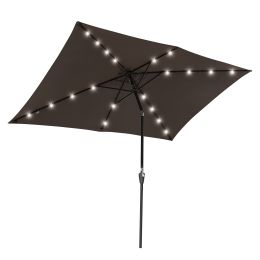 10x6.5ft Aluminum Patio Umbrella w/ 20 LEDs Chocolate(D0102HPF1EG)