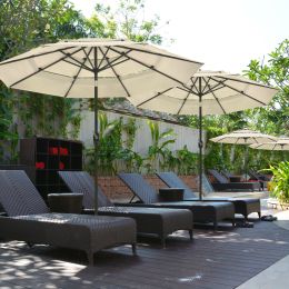outdoor furniture  9Ft 3-Tiers Patio Umbrella Beige(D0102HPF1HW)