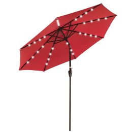 9ft Aluminum Patio Umbrella w/ 32 LEDs Red(D0102HPF1RA)