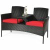 Modern Patio Conversation Set with Built-in Coffee Table and Cushions(D0102HPIFXG)