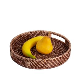 Round Brown Rattan Wicker Serving Trays with Handles (12-inch)(D0102HPN6TV)