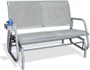 2 Person Swing Glider Chair Patio Swing Bench with Cup Holder Garden Rocking Seat for Outdoor Patio,Backyard,Deck Swimming Pool(D0102HPUDWU)