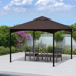 11x11 Ft Outdoor Patio Square Steel Gazebo Canopy With Double Roof For Lawn,Garden,Backyard(D0102HPUFDY)