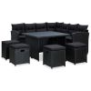 6 Piece Patio Lounge Set with Cushions Poly Rattan Black(D0102HXVWQX)
