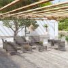 8 Piece Patio Lounge Set with Cushions Poly Rattan Gray(D0102HXVZ9T)