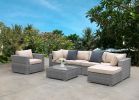 7 Piece Patio Furniture Set,All-Weather Outdoor Sectional Sofa,Manual Weaving PE Wicker Rattan, Light Brown Cushion and Glass Coffee Table(Grey Mix)