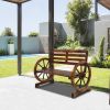 Rustic 2-Person Wooden Wagon Wheel Bench with Slatted Seat and Backrest XH(D0102HXSED8)