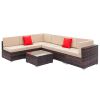 Outdoor 7 PCS Weaving Rattan Sofa Set with 2pcs Corner Sofas & 4pcs Single Sofas & 1 pcs Coffee Table XH(D0102HPW3FU)
