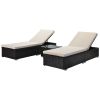Outdoor Garden 3 Piece Wicker Patio Chaise Lounge Set Adjustable PE Rattan Reclining Chairs with Cushions and Side Table.(D0102HPKHGU)