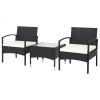 3 Pieces Patio Wicker Rattan Furniture Set with Cushion for Lawn Backyard(D0102HPFJB7)