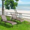 Patio Outdoor Chaise Lounge Chairs, Folding Sling Reclining Chaise Lounger Chair with 5 Adjustable Positions, Brown Frame(D0102HP34CU)