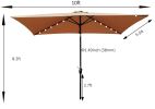 10 x 6.5t Rectangular Patio Solar LED Lighted Outdoor Market Umbrellas with Crank & Push Button Tilt for Garden Shade RT(D0102HEBETU)