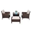 2pcs Single Sofa, 2pcs Footstool &1pc Coffee Table Round Corner Armrests Five-Piece Rattan Set Brown Gradient RT(D0102HPSPSG)