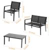 4 Pieces Patio Furniture Set Poolside Lawn Chairs with Glass Coffee Table
