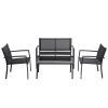 4 Pieces Patio Furniture Set Poolside Lawn Chairs with Glass Coffee Table