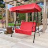 2-Seat Outdoor Patio Porch Swing Chair, Porch Lawn Swing With Removable Cushion And Convertible Canopy, Brown Red(D0102HX6D7P)