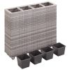 Garden Raised Bed with 4 Pots 31.5"x8.7"x31.1" Poly Rattan Gray(D0102HXVWD6)