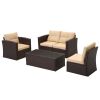 (Only for Pickup)Aluminum 5 Piece Rattan Sectional Seating Group(D0102HPUZYW)
