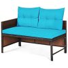 3 Pcs Patio Wicker Rattan Outdoor Furniture Conversation Set with Coffee Table for Garden Lawn Backyard Poolside.(Blue Cushion)(D0102HPI3BA)