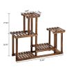 4-Story 7-Seat Multi-Function Carbonized Wood Plant Stand Vertical Shelf Flower Display Rack Holder(D0102HHJWSA)