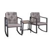 3 Piece Outdoor Patio Furniture Set Modern Rocking Chair Cushioned Chairs Conversation Sets with Coffee Table (Gray)(D0102HP3YI7)
