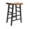 Wooden Saddle Seat 30 Inch Barstool With Ladder Base, Brown and Black(D0102H7XMZ7)