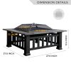 32in 3 in 1Multifunctional Fire Pit Table  Metal Square Patio Firepit Table with Spark Screen, Cover, Log Grate and Poker XH(D0102HP8RSG)