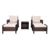 2pcs Single Sofa, 2pcs Footstool &1pc Coffee Table Round Corner Armrests Five-Piece Rattan Set Brown Gradient RT(D0102HPSPSG)