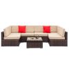 Outdoor 7 PCS Weaving Rattan Sofa Set with 2pcs Corner Sofas & 4pcs Single Sofas & 1 pcs Coffee Table XH(D0102HPW3FU)