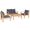 4 Pieces Patio Acacia Wood Thick Cushion Loveseat Sofa Set(D0102HP8XNU)