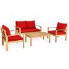 4 Pieces Patio Acacia Wood Thick Cushion Loveseat Sofa Set(D0102HP8X4A)